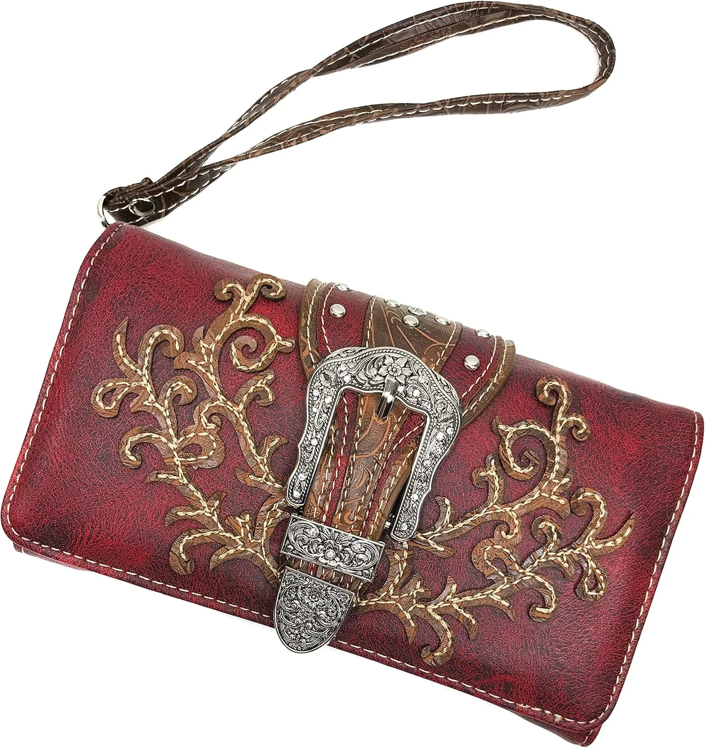 Zelris American Albino Western Floral Buckle Conceal Carry Women Tote Purse Handbag with Crossbody Wallet Set