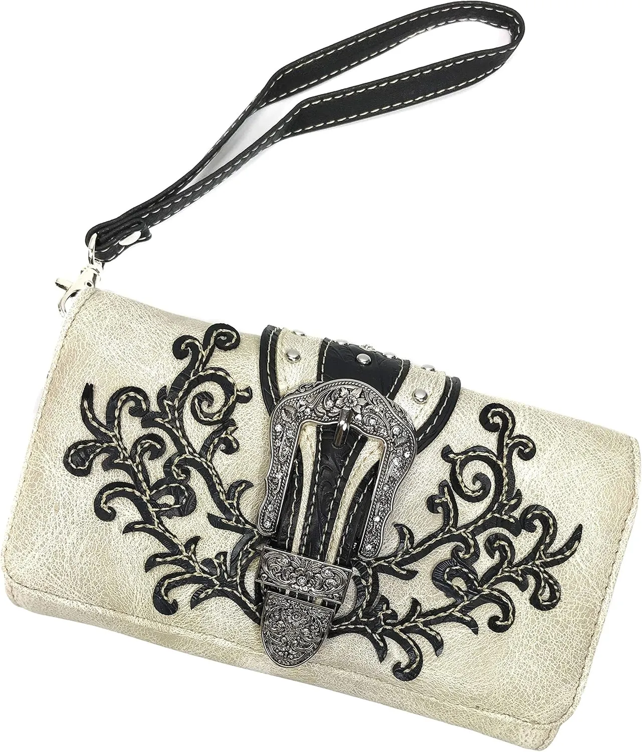 Zelris American Albino Western Floral Buckle Conceal Carry Women Tote Purse Handbag with Crossbody Wallet Set