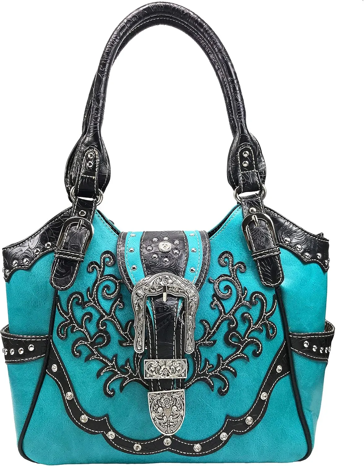 Zelris American Albino Western Floral Buckle Conceal Carry Women Tote Purse Handbag with Crossbody Wallet Set