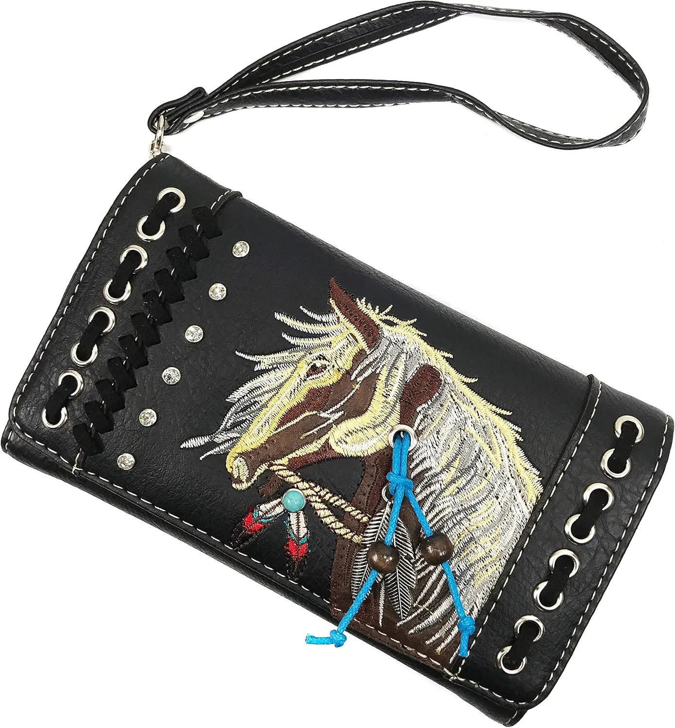 Zelris Dakota Dales Pony Horse Embroidery Mane Western Country Women Conceal Carry Tote Purse with Matching Wallet Set