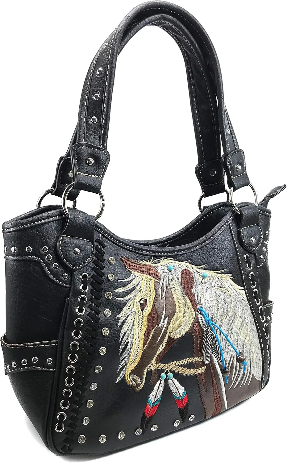 Zelris Dakota Dales Pony Horse Embroidery Mane Western Country Women Conceal Carry Tote Purse with Matching Wallet Set