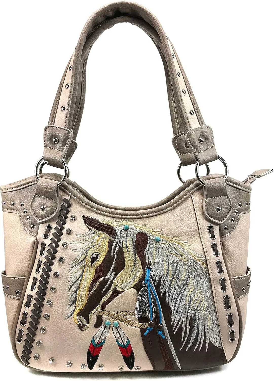 Zelris Dakota Dales Pony Horse Embroidery Mane Western Country Women Conceal Carry Tote Purse with Matching Wallet Set