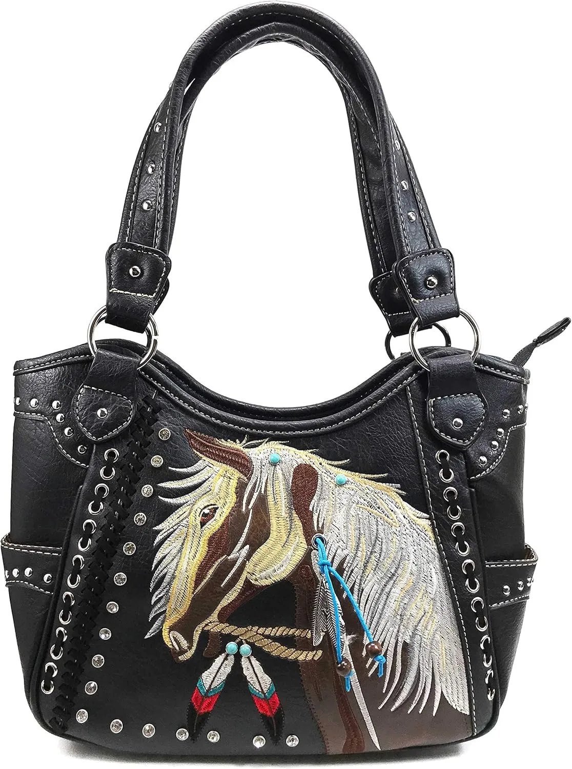 Zelris Dakota Dales Pony Horse Embroidery Mane Western Country Women Conceal Carry Tote Purse with Matching Wallet Set