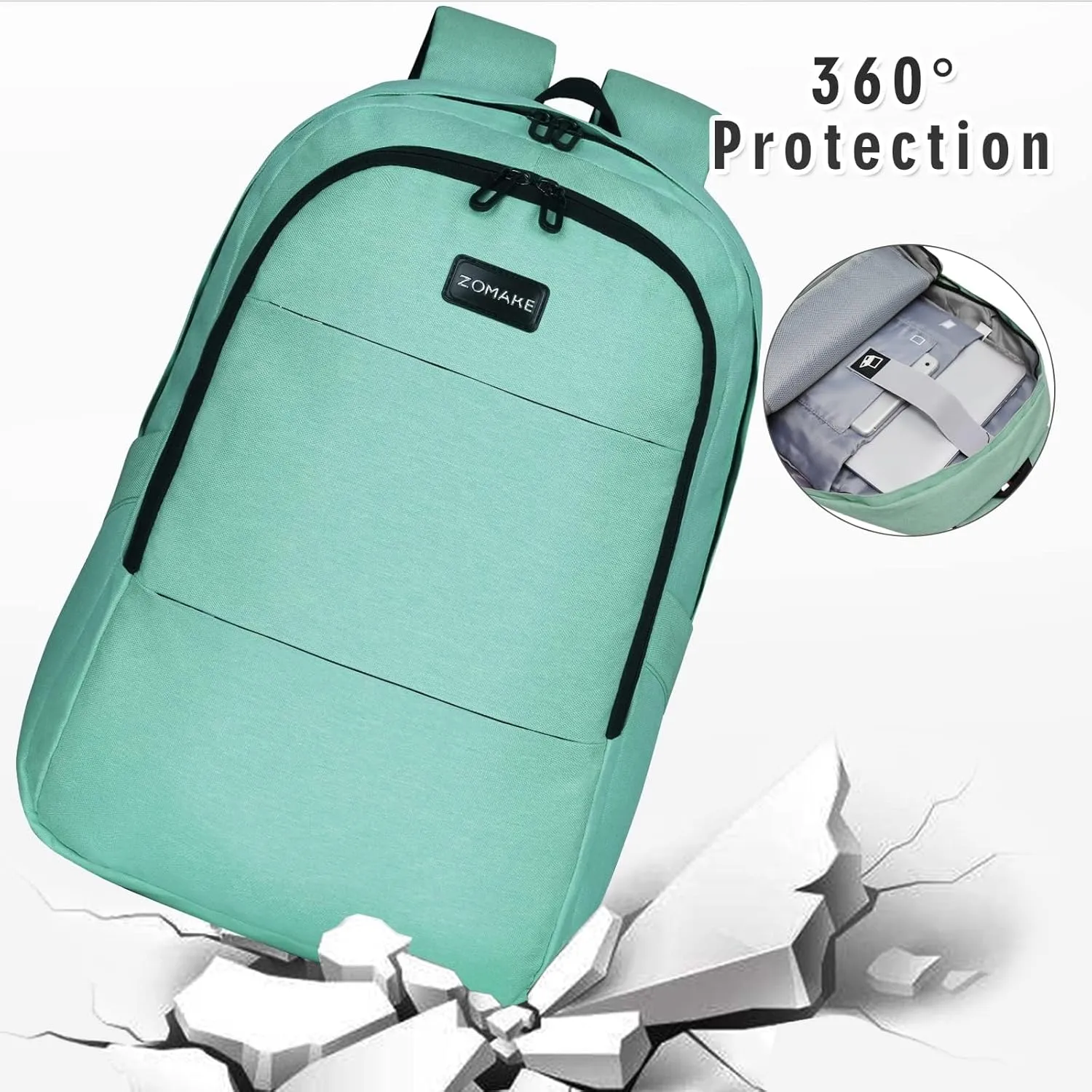 ZOMAKE Travel Laptop Backpack Water Resistant Anti-Theft Bag with USB Charging Port and Lock 14/15.6Inch Computer Business Backpacks Gift for Men Women(15.6 IN,A-Agate Green)
