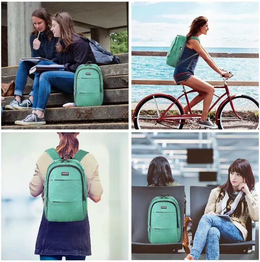 ZOMAKE Travel Laptop Backpack Water Resistant Anti-Theft Bag with USB Charging Port and Lock 14/15.6Inch Computer Business Backpacks Gift for Men Women(15.6 IN,A-Agate Green)