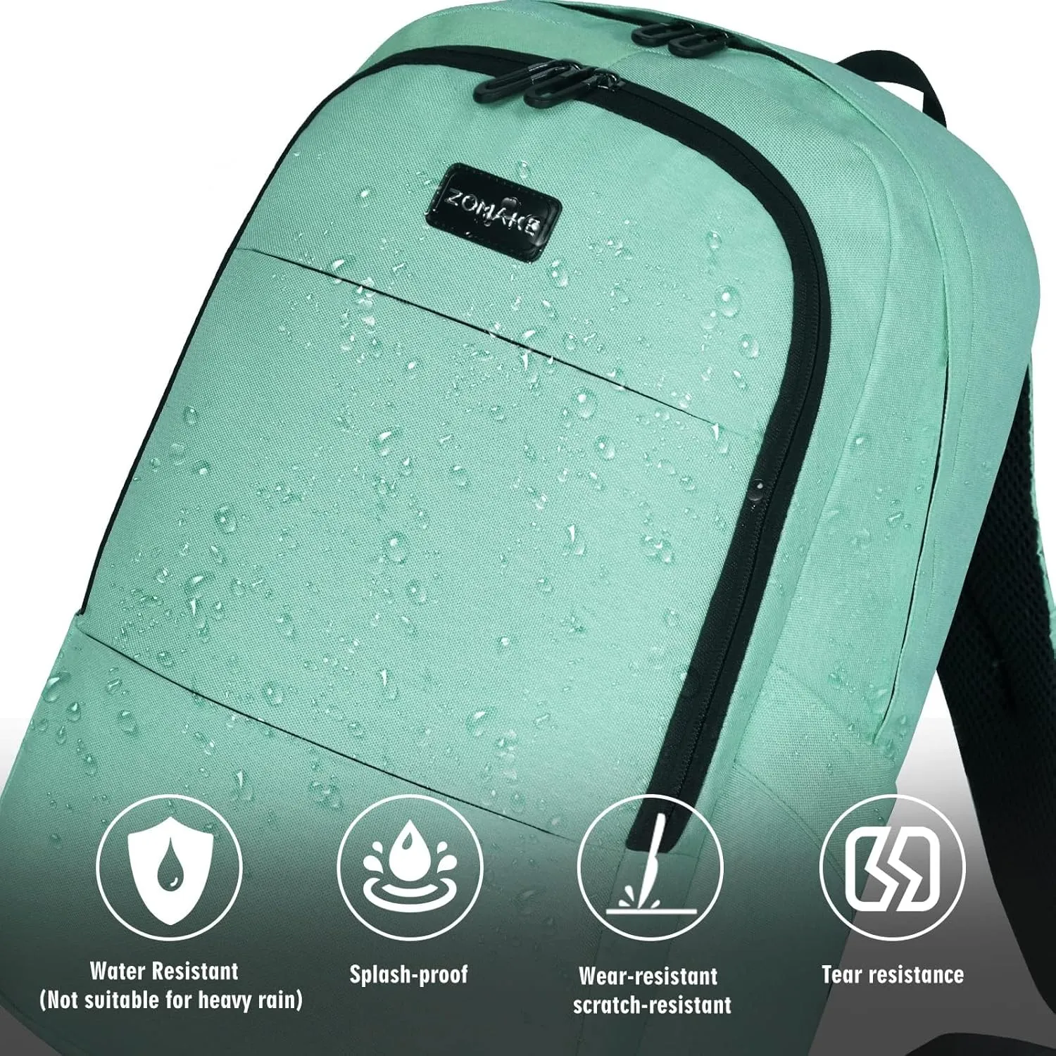 ZOMAKE Travel Laptop Backpack Water Resistant Anti-Theft Bag with USB Charging Port and Lock 14/15.6Inch Computer Business Backpacks Gift for Men Women(15.6 IN,A-Agate Green)