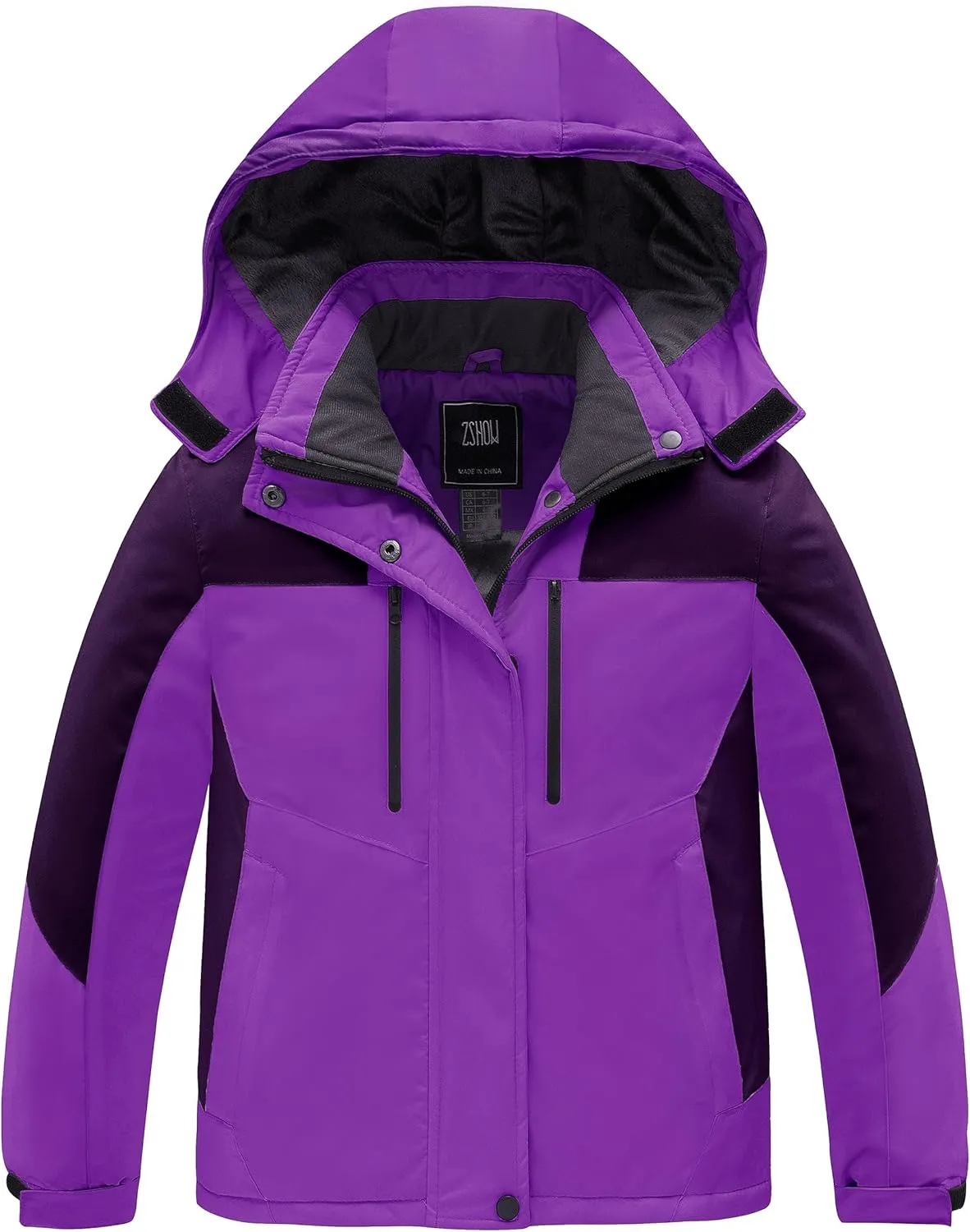 ZSHOW Girls' Ski Jacket Waterproof Fleece Raincoat Windproof Warm Winter Coat with Detachable Hood