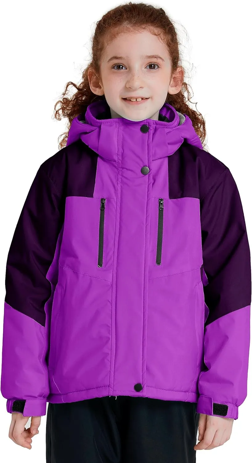 ZSHOW Girls' Ski Jacket Waterproof Fleece Raincoat Windproof Warm Winter Coat with Detachable Hood