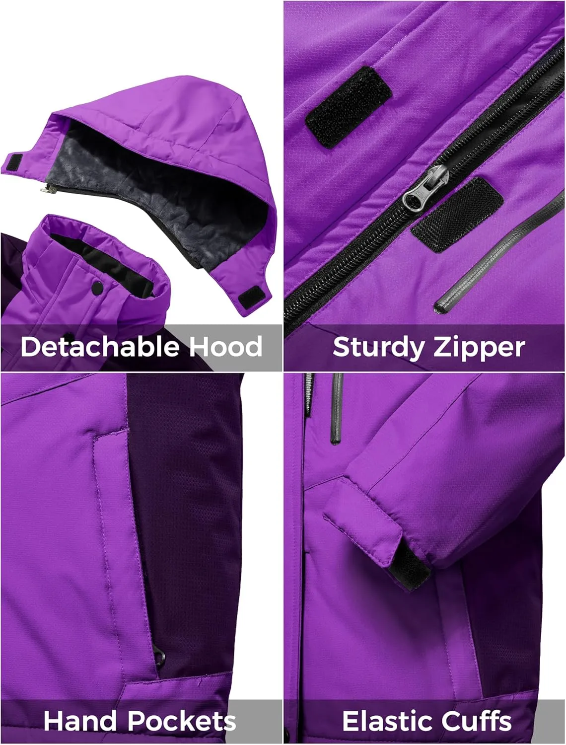 ZSHOW Girls' Ski Jacket Waterproof Fleece Raincoat Windproof Warm Winter Coat with Detachable Hood