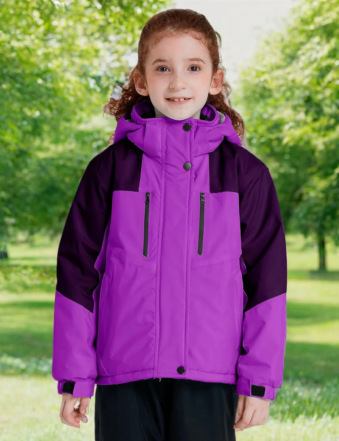 ZSHOW Girls' Ski Jacket Waterproof Fleece Raincoat Windproof Warm Winter Coat with Detachable Hood