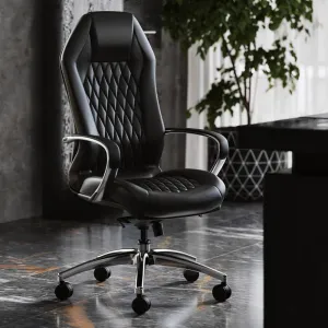 ZURI Furniture Modern Ergonomic Sterling Genuine Leather Executive Chair with Aluminum Base- Black