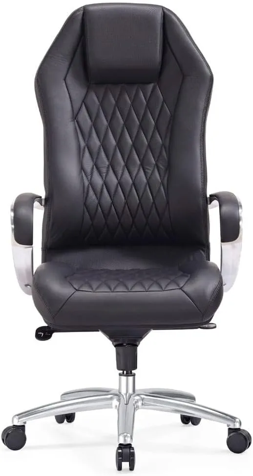 ZURI Furniture Modern Ergonomic Sterling Genuine Leather Executive Chair with Aluminum Base- Black