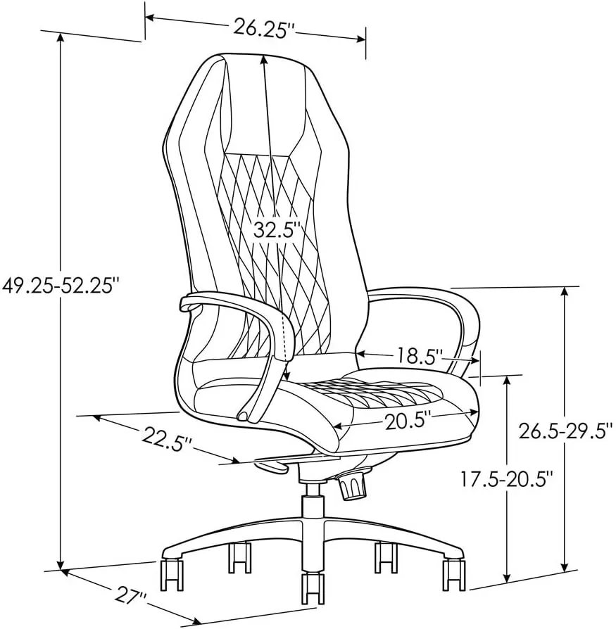ZURI Furniture Modern Ergonomic Sterling Genuine Leather Executive Chair with Aluminum Base- Black