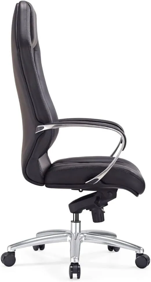 ZURI Furniture Modern Ergonomic Sterling Genuine Leather Executive Chair with Aluminum Base- Black