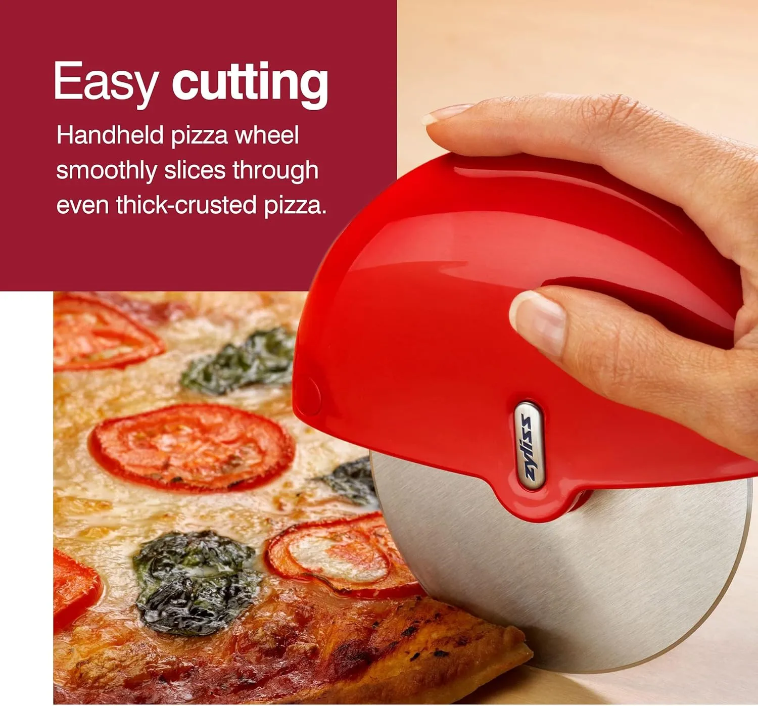 Zyliss Pizza Wheel - Handheld Pizza Cutter with Removable Blade - Plastic Pizza Cutter with Stainless Steel Blade - Kitchen Tool and Gadget for Right- and Left-Handed Use - Dishwasher Safe