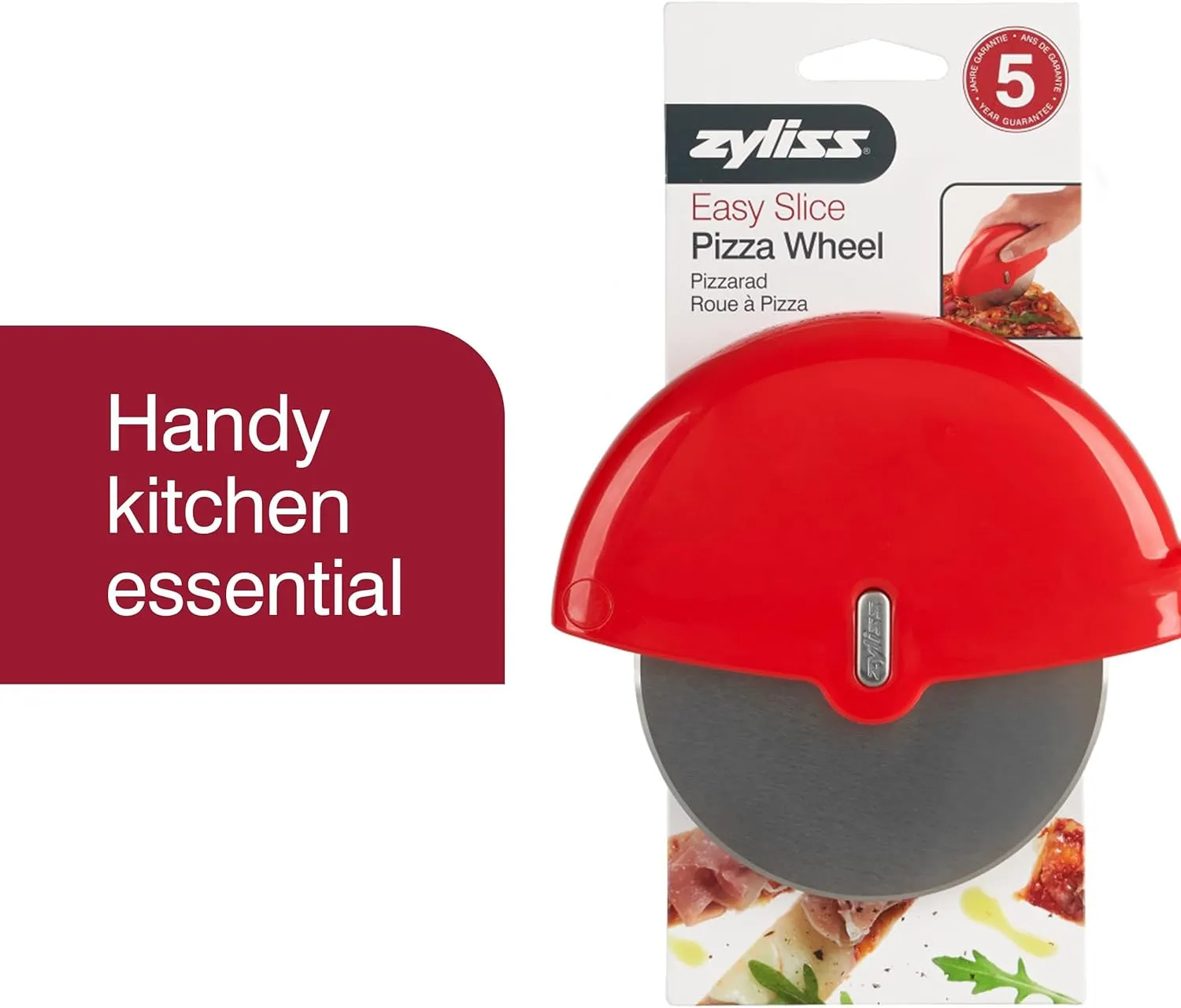 Zyliss Pizza Wheel - Handheld Pizza Cutter with Removable Blade - Plastic Pizza Cutter with Stainless Steel Blade - Kitchen Tool and Gadget for Right- and Left-Handed Use - Dishwasher Safe
